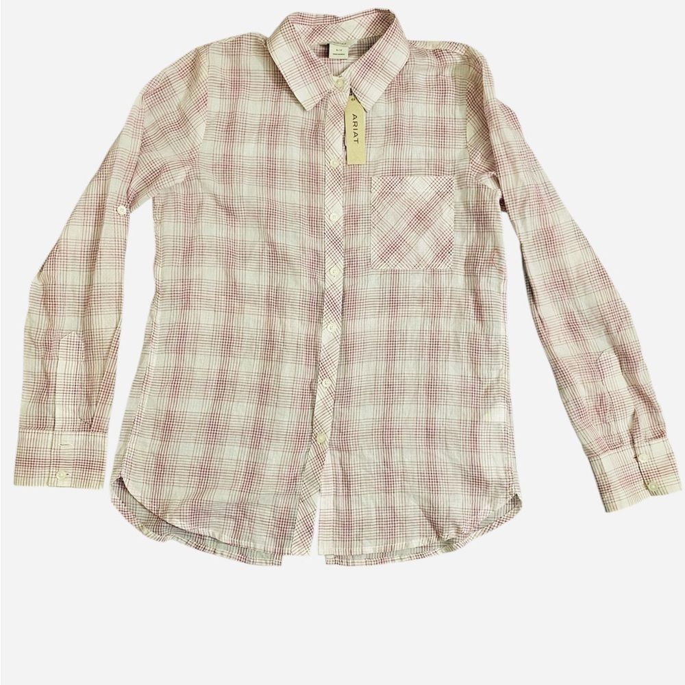 Ariat women Pink Plaid Button Down Shirt